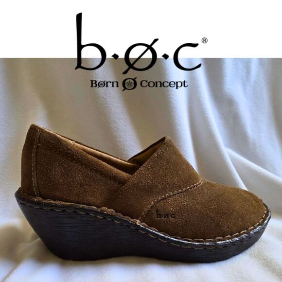 BOC Born Concept Wedge Suede Brown Ankle Clogs Heels Cottagecore Boho Y2K Sz 6.5 - Picture 1 of 13